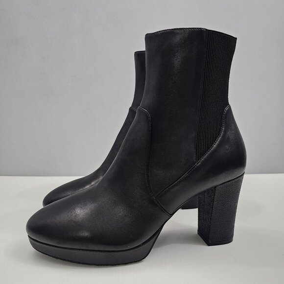NEW Donald Pliner Labell Ankle Boot Womens 10 Black Leather Platform Heeled - Picture 1 of 15